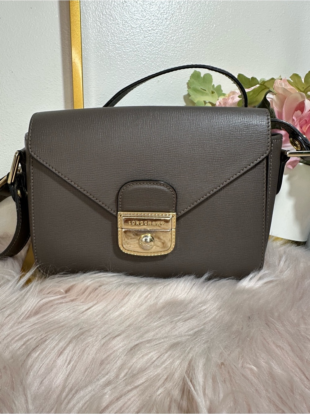 Longchamp Brown Crossbody with Gold-Tone Lock